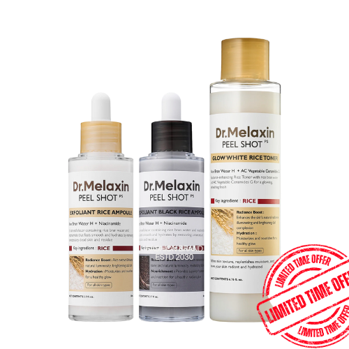 Peel Shot Glow Rice Ampoule Duo,Black and White Rice Peeling Ampoules  plus 1 Toner